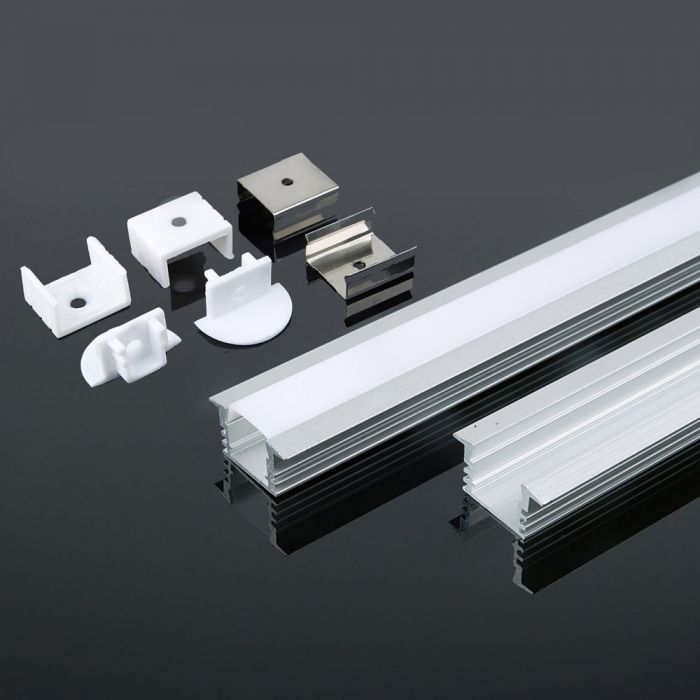 Aluminium Profile Mounting Kit with Diffuser for LED Strip Recessed 2000X24.5X12.2mm SILVER