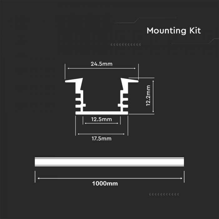 Aluminium Profile Mounting Kit with Diffuser for LED Strip Recessed 2000X24.5X12.2mm SILVER