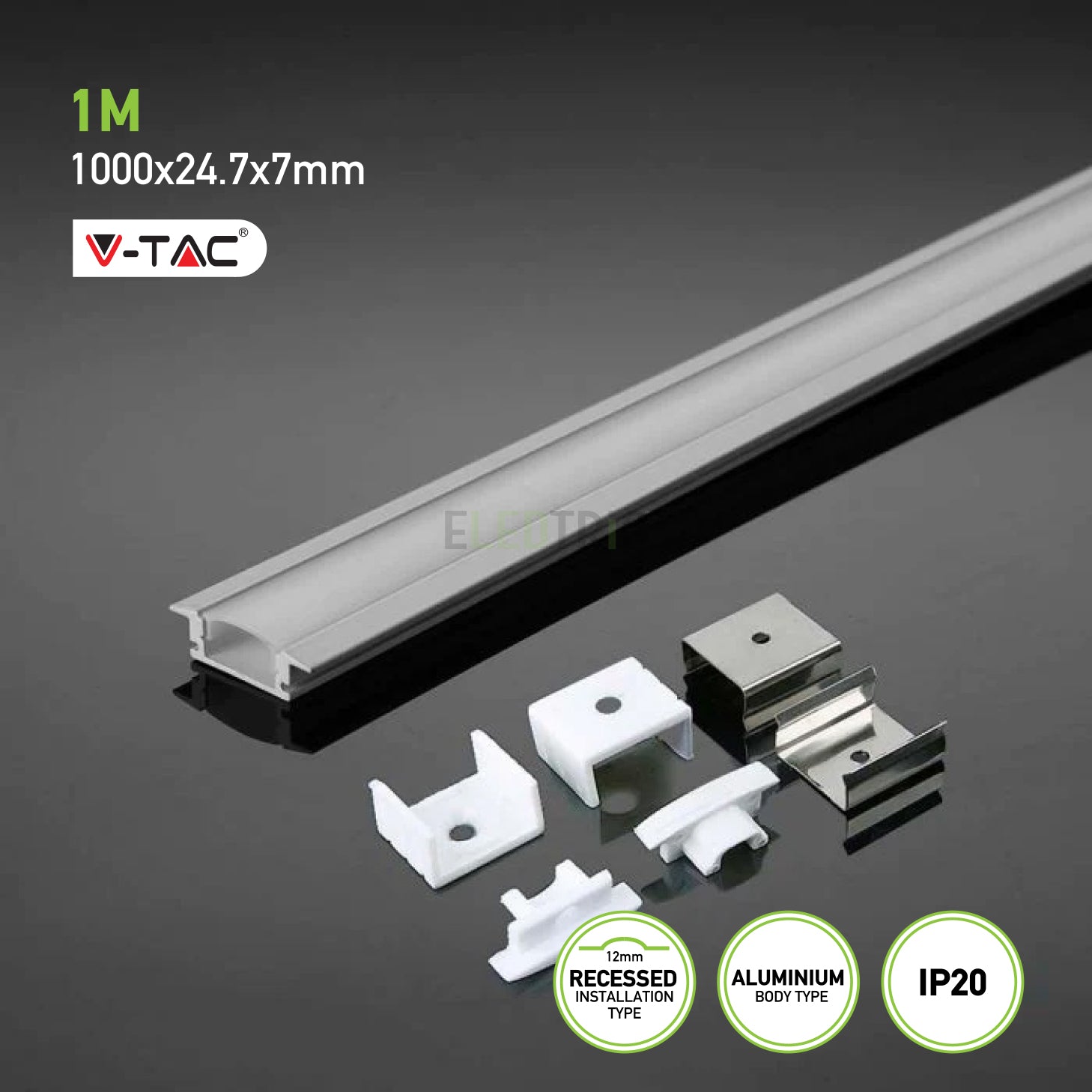 Aluminium Profile Mounting Kit with Diffuser for LED Strip 12mm Recessed 2000X24.7X7mm WHITE
