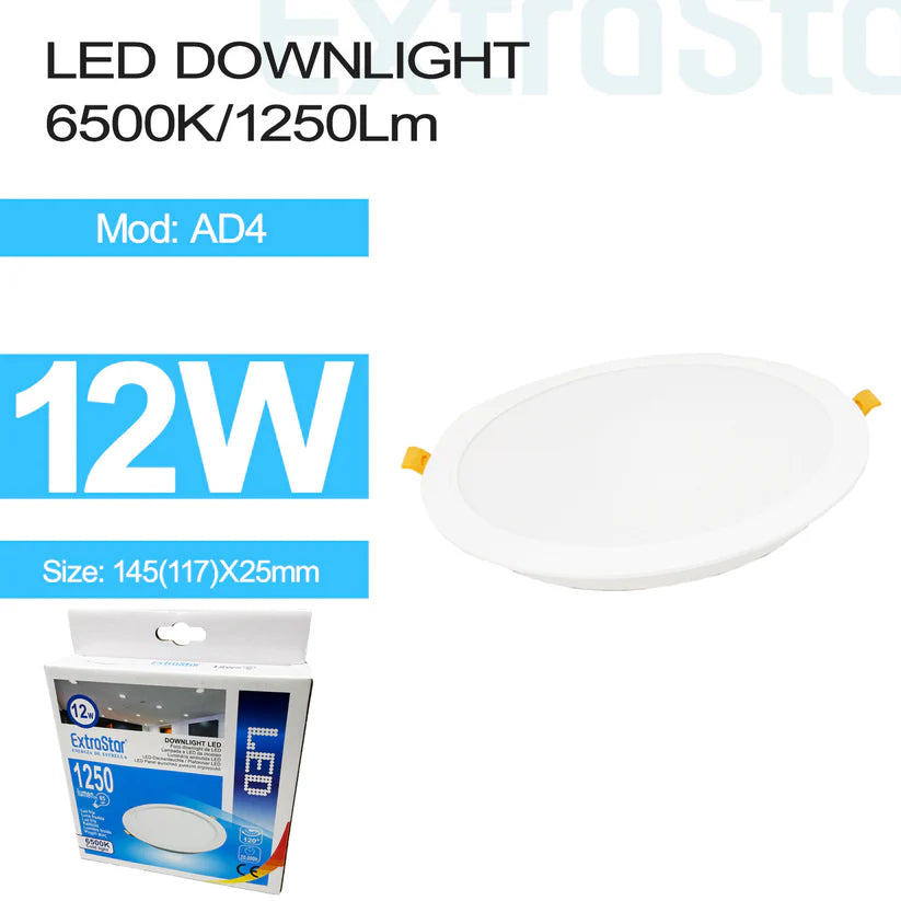 ExtraStar 12W Downlight LED Panel | 6500K | 1250 Lumens