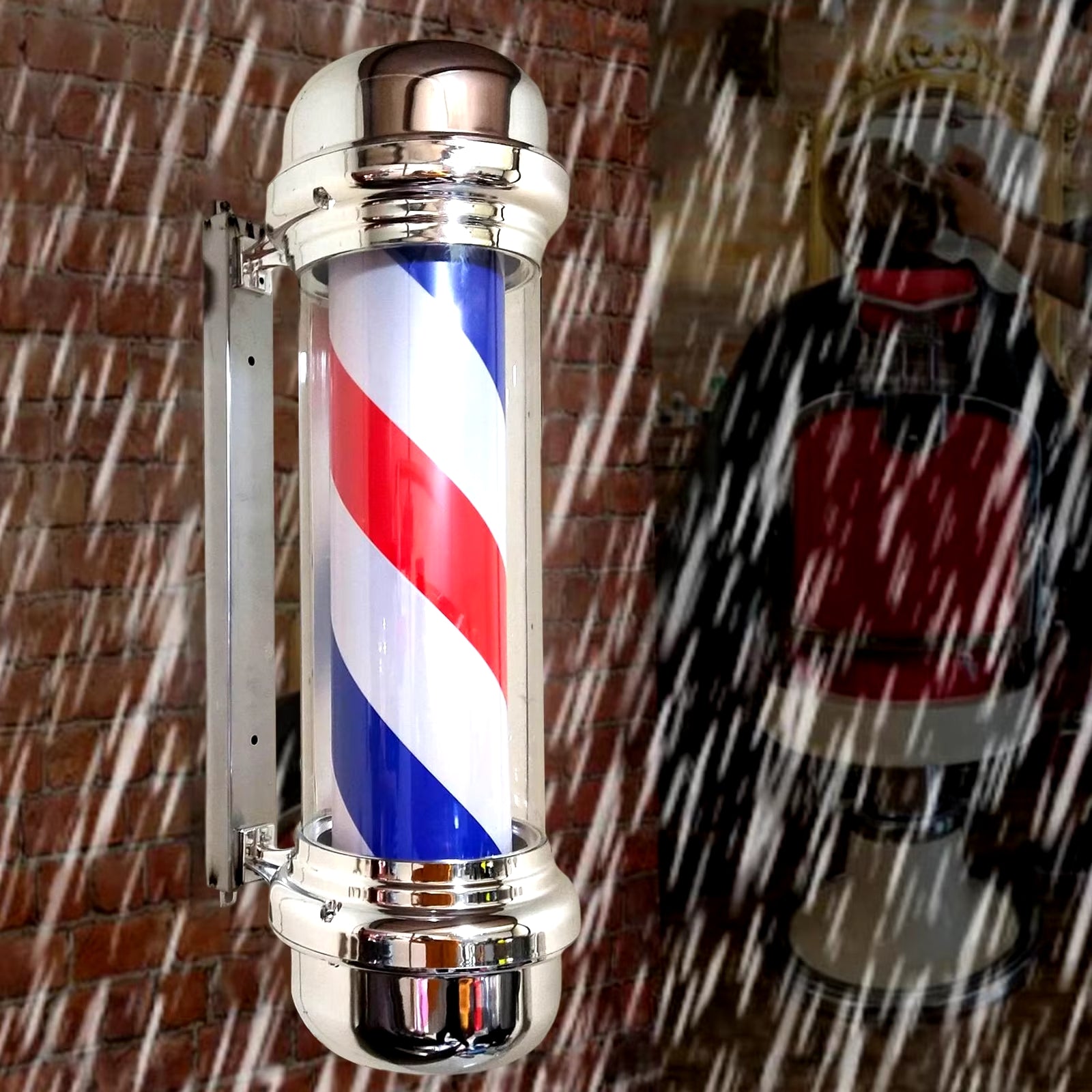 29" LED Rotating Barber Pole Light - Classic Red, White & Blue Hair Salon Sign