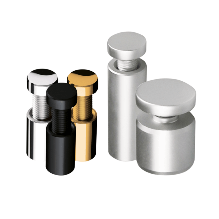 Aluminium Standoff Fixings (Barrel Fixings) Size 53mmx20mm, available in Black, Silver, Golden colours