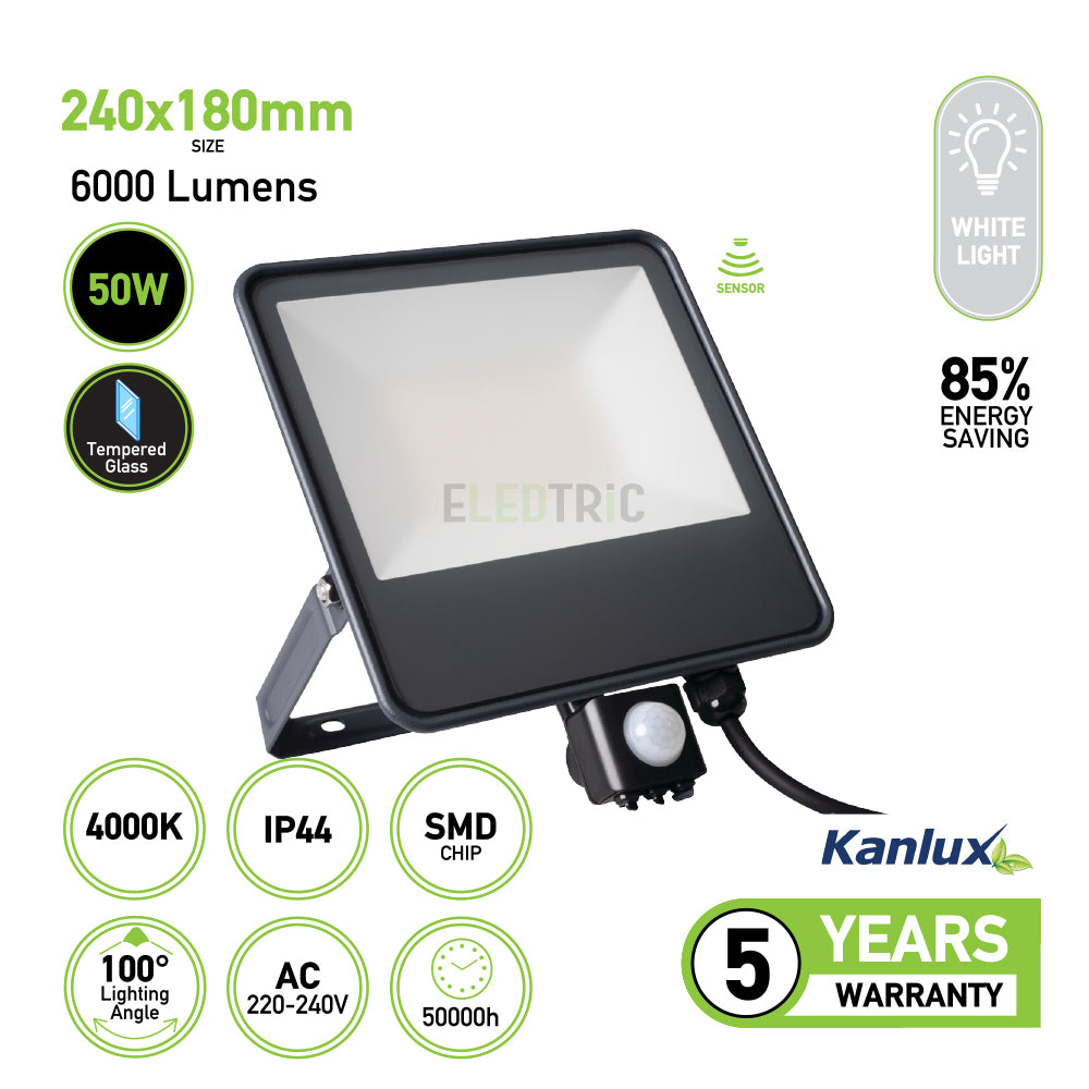 50W LED Security Light Outdoor with Motion Sensor - 6000 Lumens Ultra Bright, IP65, Black