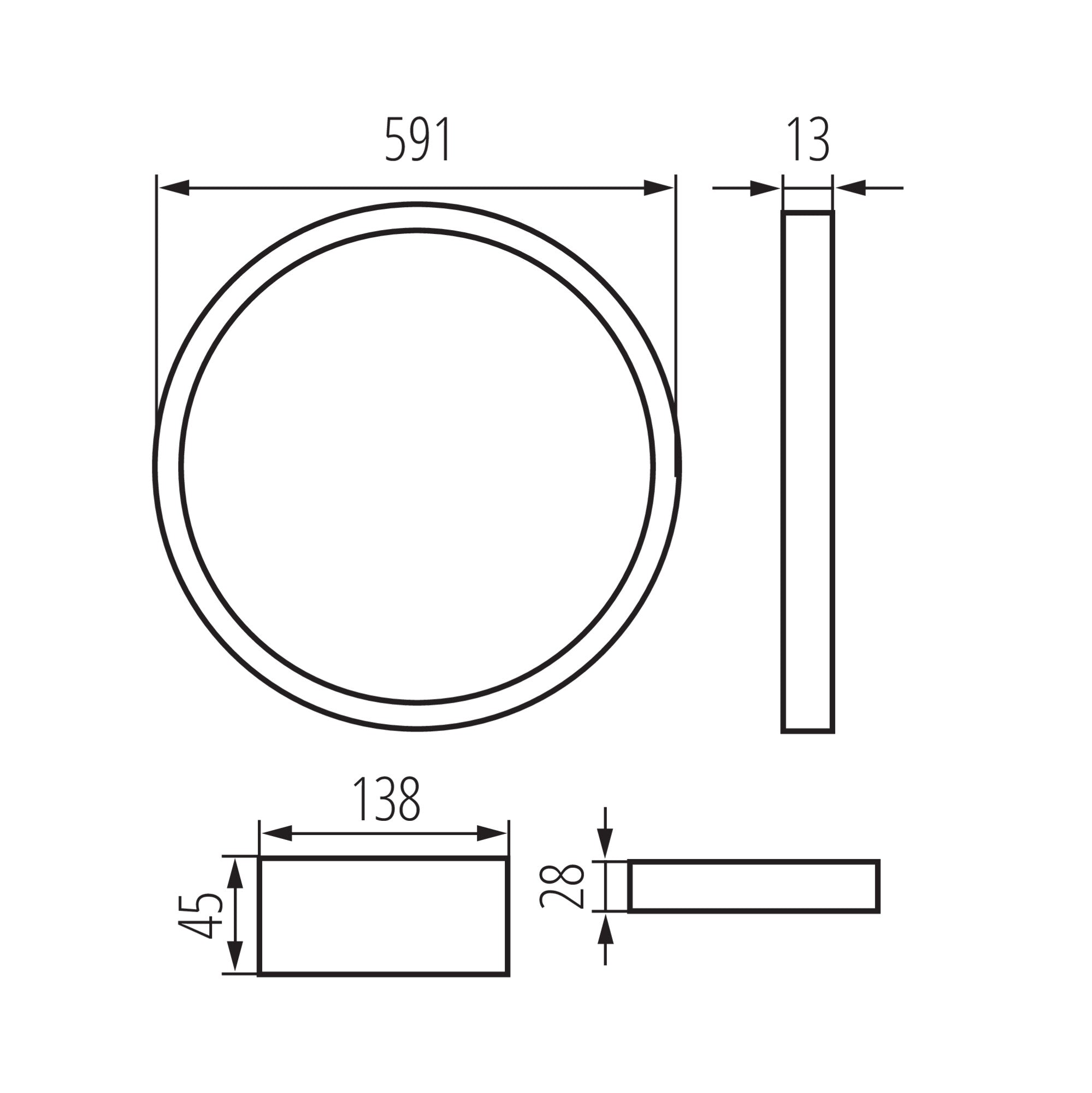 Modern Round LED Halo Ceiling Light 600mm - 40W Suspended Office Circle Frame