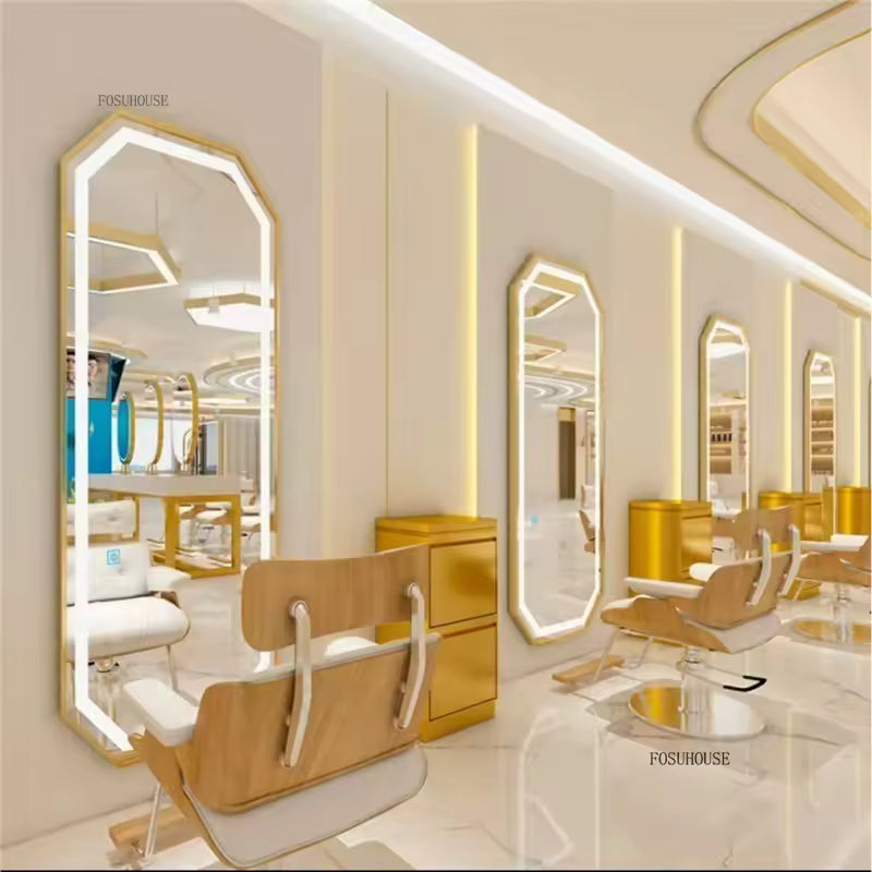 X2 Modern Wall Mounted Touch Screen Hairdressing Mirrors Luxury Hair Salon Furniture Barber Shop Mirror Station with Led Light