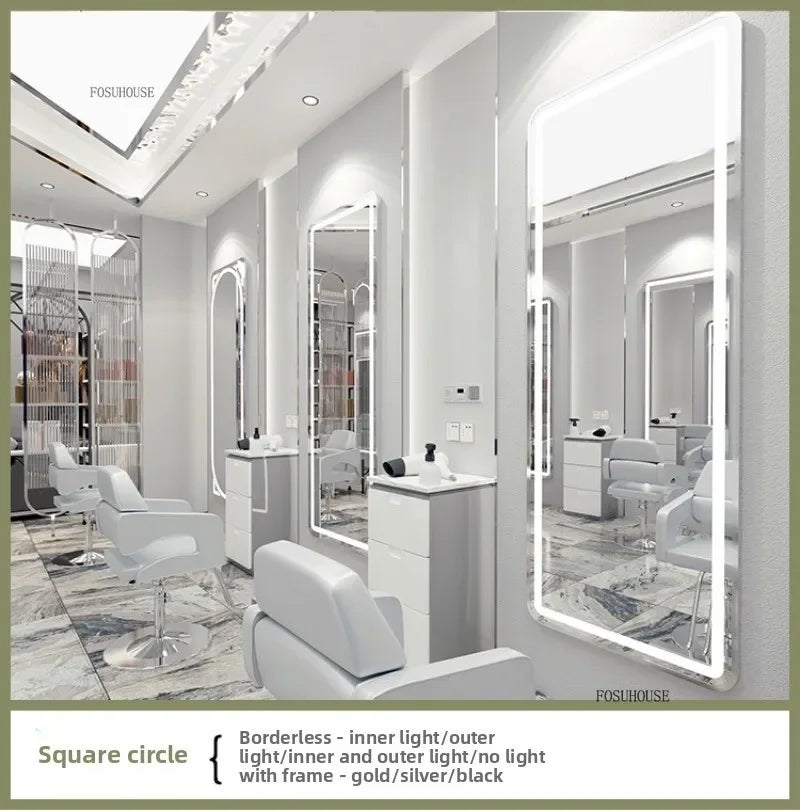 X2 Modern Wall Mounted Touch Screen Hairdressing Mirrors Luxury Hair Salon Furniture Barber Shop Mirror Station with Led Light