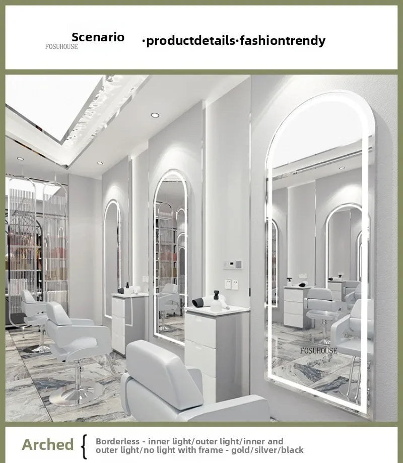 X2 Modern Wall Mounted Touch Screen Hairdressing Mirrors Luxury Hair Salon Furniture Barber Shop Mirror Station with Led Light