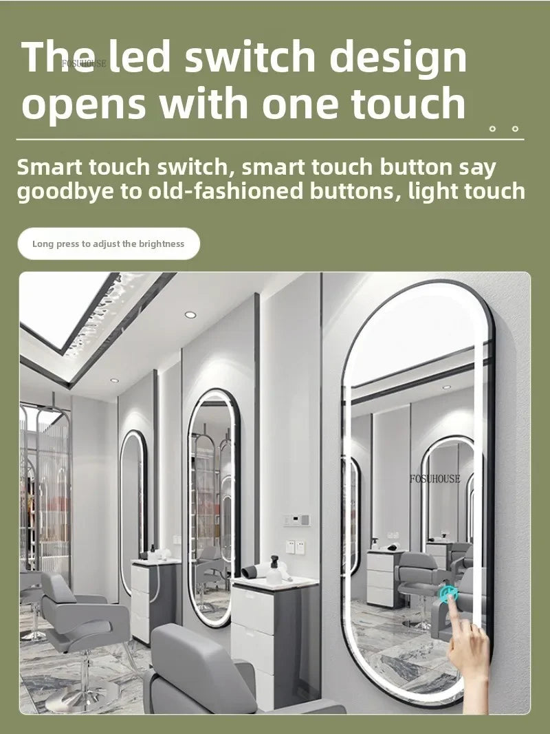 X2 Modern Wall Mounted Touch Screen Hairdressing Mirrors Luxury Hair Salon Furniture Barber Shop Mirror Station with Led Light