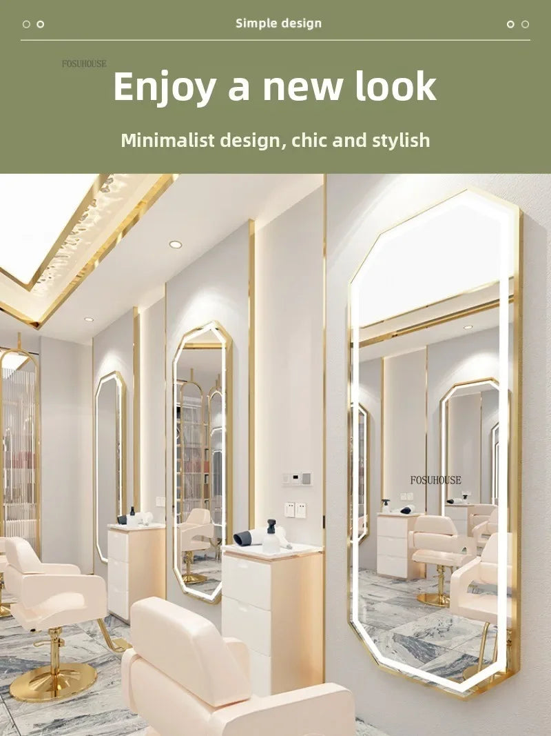 X2 Modern Wall Mounted Touch Screen Hairdressing Mirrors Luxury Hair Salon Furniture Barber Shop Mirror Station with Led Light