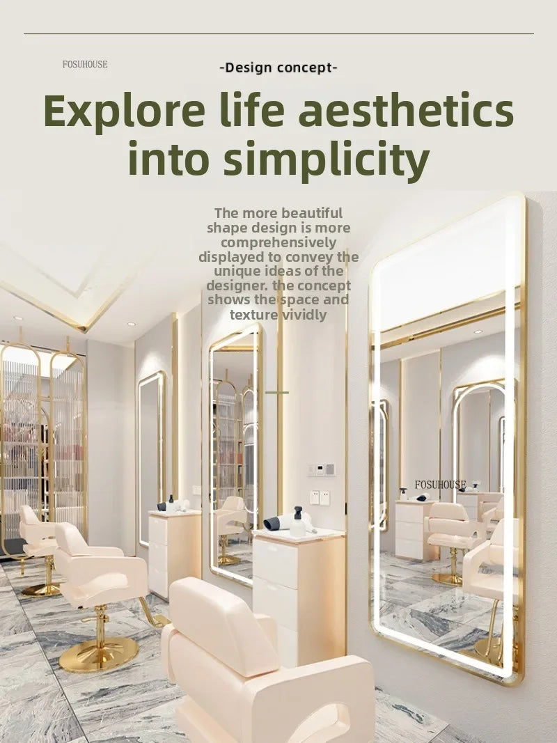 X2 Modern Wall Mounted Touch Screen Hairdressing Mirrors Luxury Hair Salon Furniture Barber Shop Mirror Station with Led Light