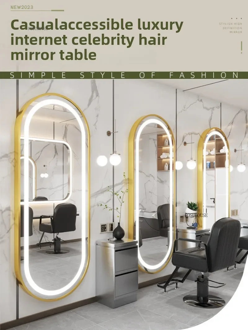 X2 Modern Wall Mounted Touch Screen Hairdressing Mirrors Luxury Hair Salon Furniture Barber Shop Mirror Station with Led Light