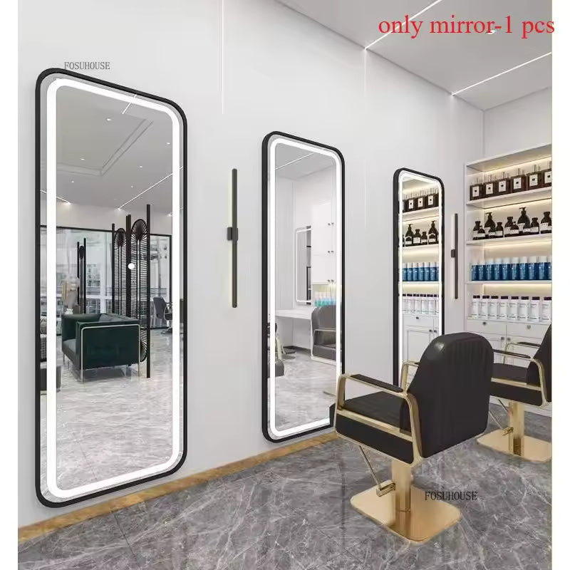 X2 Modern Wall Mounted Touch Screen Hairdressing Mirrors Luxury Hair Salon Furniture Barber Shop Mirror Station with Led Light