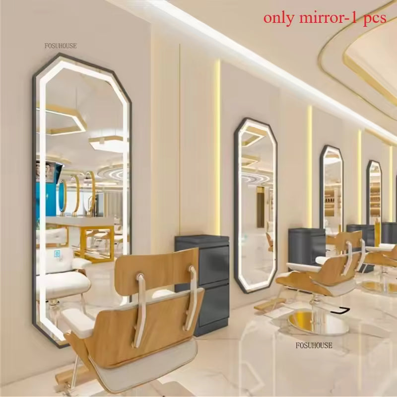 X2 Modern Wall Mounted Touch Screen Hairdressing Mirrors Luxury Hair Salon Furniture Barber Shop Mirror Station with Led Light