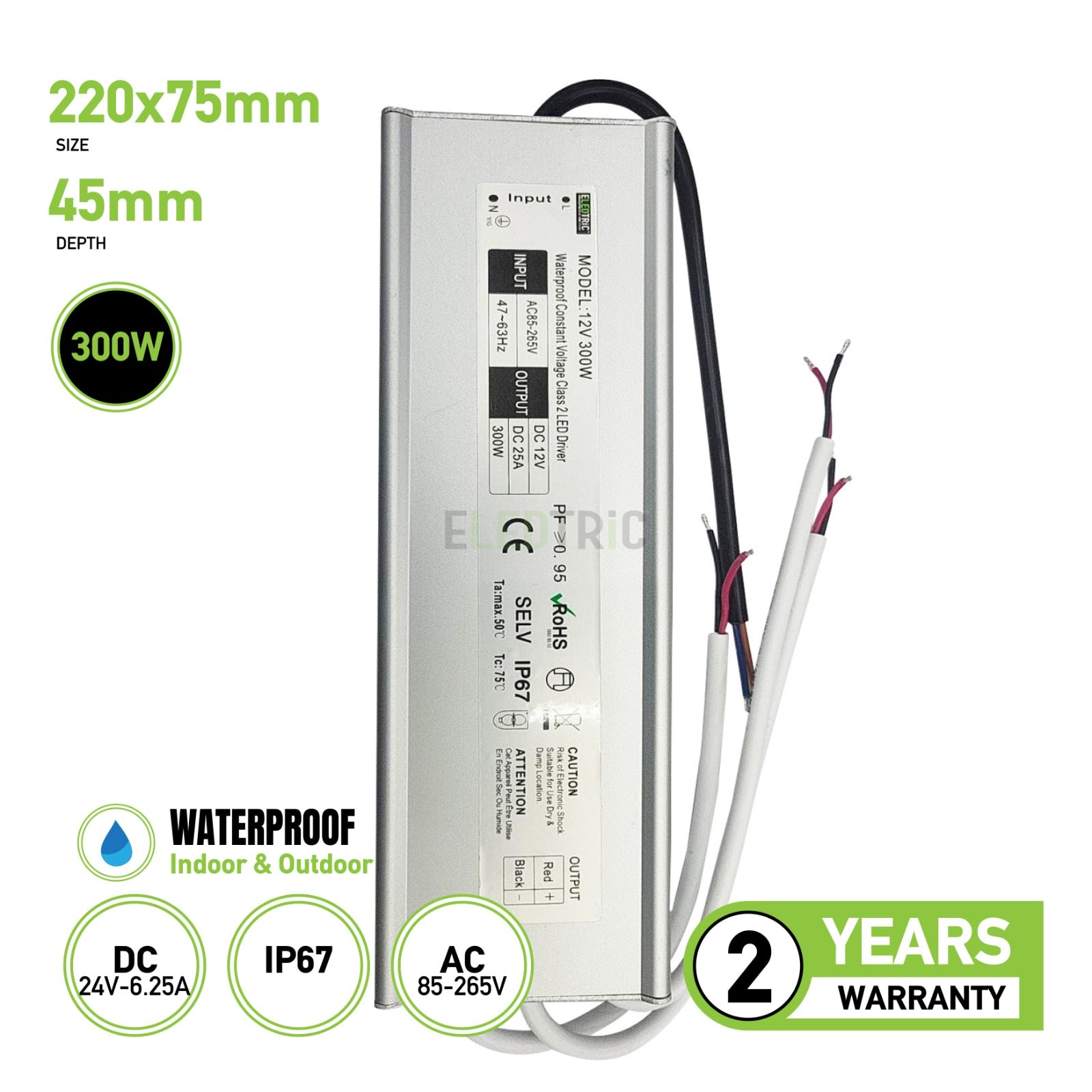 Waterproof IP67 12v Electronic LED Driver 300w For LED Lighting