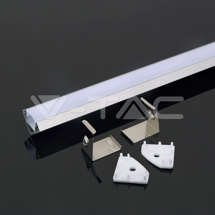 LED Strip Mounting Kit With Diffuser Aluminum 2000 x 19 x 19mm Milky