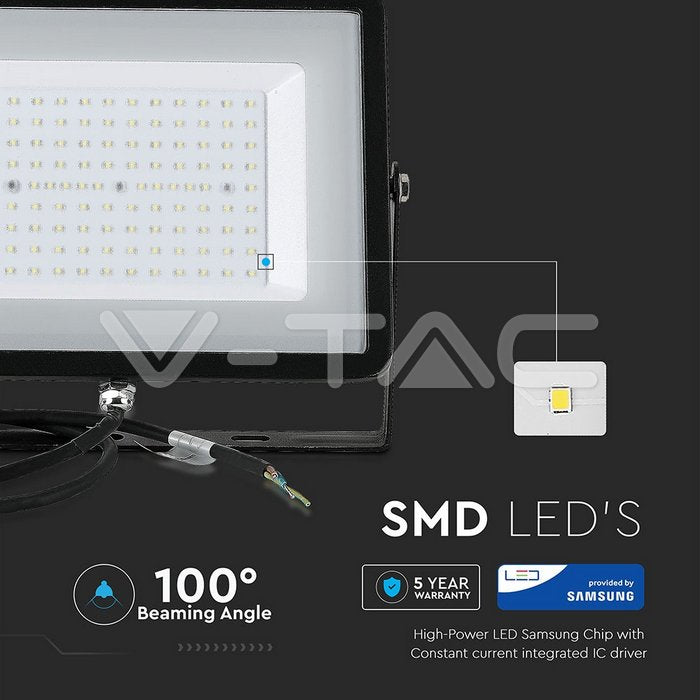 300W LED Floodlight SMD SAMSUNG Chip Slim Black Body 6400K