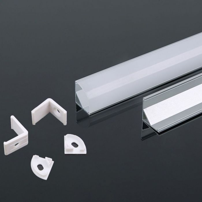 Aluminium Profile Mounting Kit with Diffuser for LED Strip Corner 2000X15.8X15.8mm SILVER