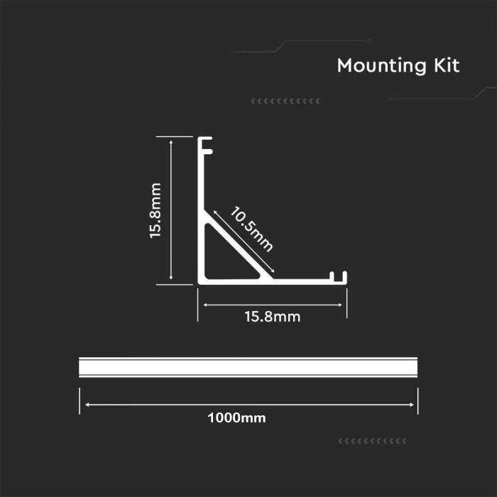 Aluminium Profile Mounting Kit with Diffuser for LED Strip Corner 2000X15.8X15.8mm SILVER
