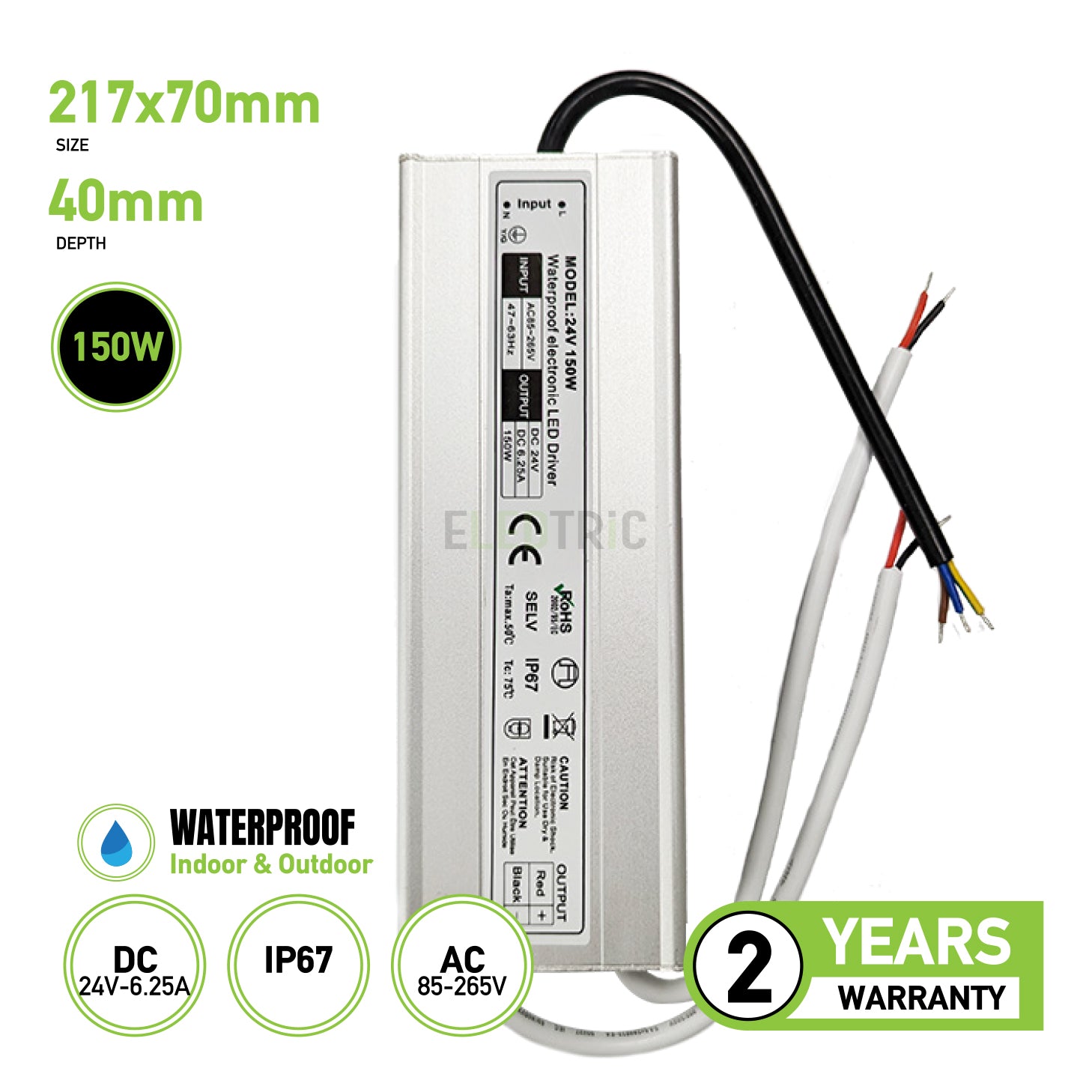 Waterproof IP67 24v Electronic LED Driver 150w For LED Lighting