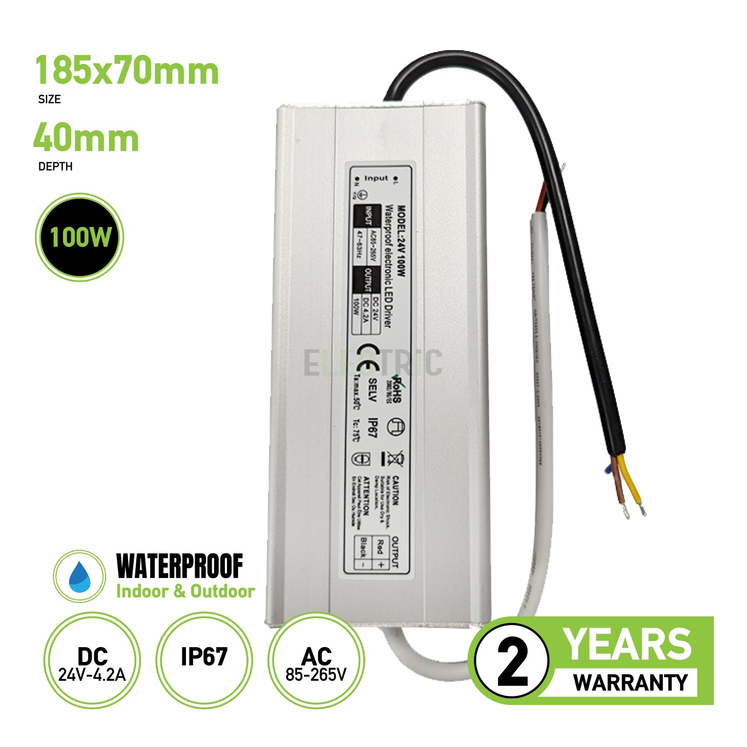 Waterproof IP67 24v Electronic LED Driver 100w For LED Lighting