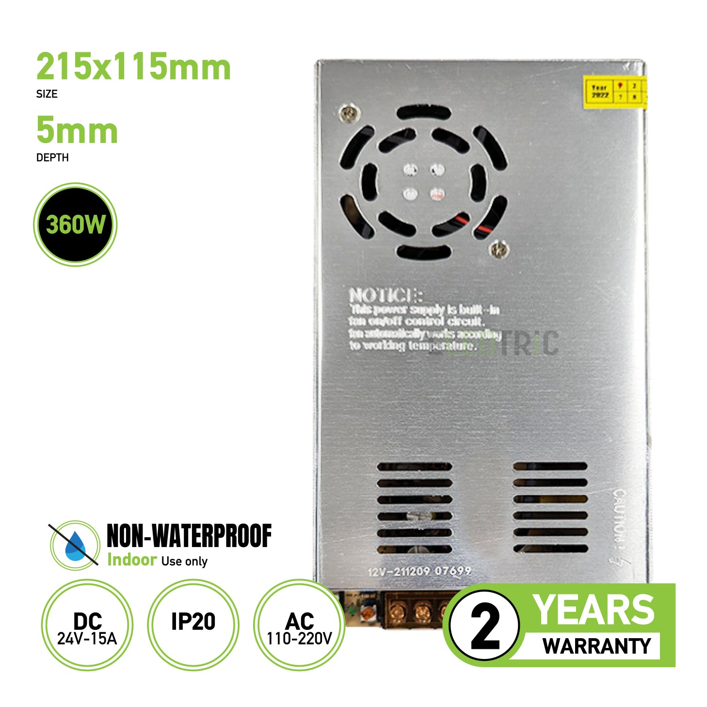 Indoor Electronic LED Driver Transformer 360W 24V 15A For LED Lighting