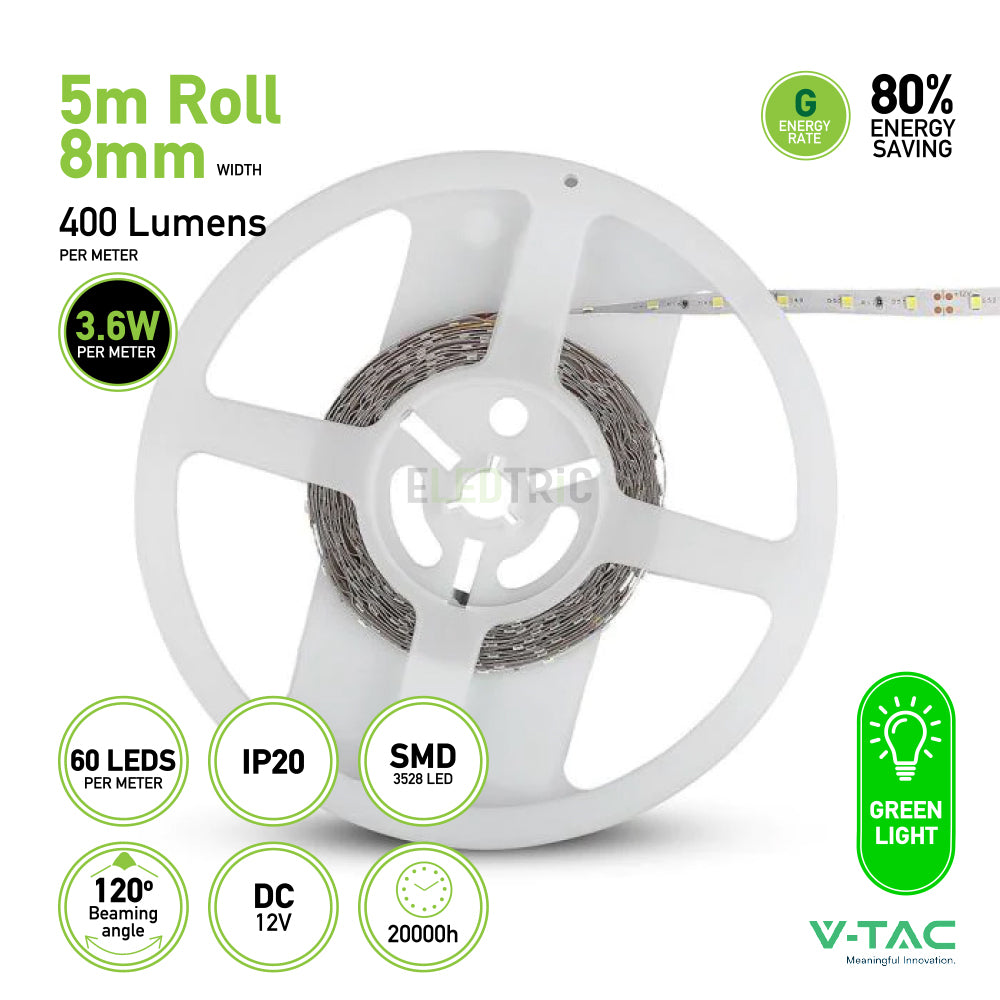 V-TAC SMD 3528 LED Strip Light 5m Roll | Green | Red | Blue