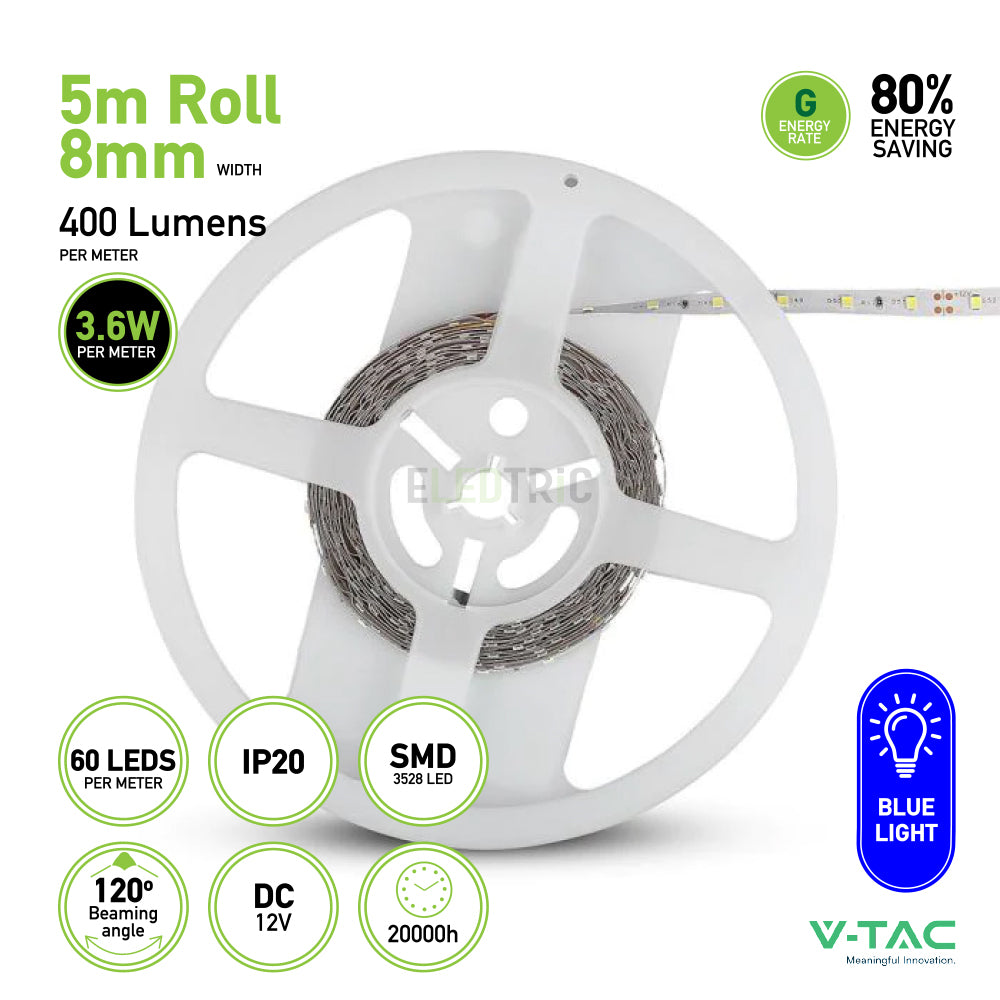 V-TAC SMD 3528 LED Strip Light 5m Roll | Green | Red | Blue