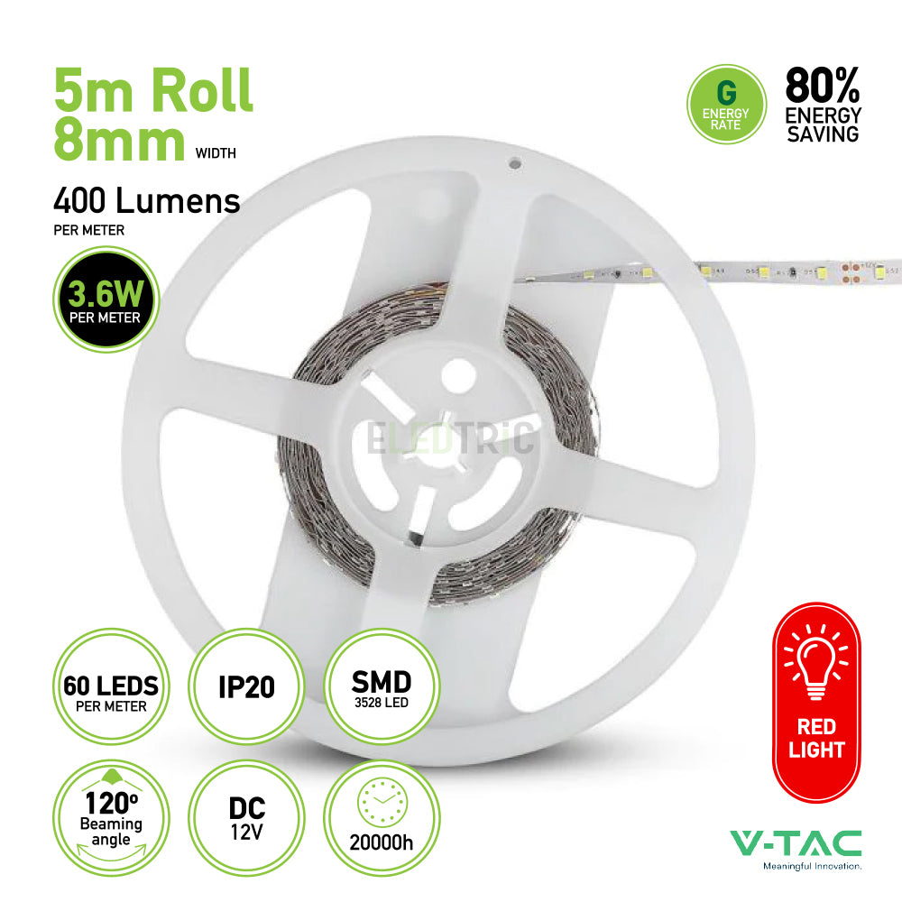 V-TAC SMD 3528 LED Strip Light 5m Roll | Green | Red | Blue