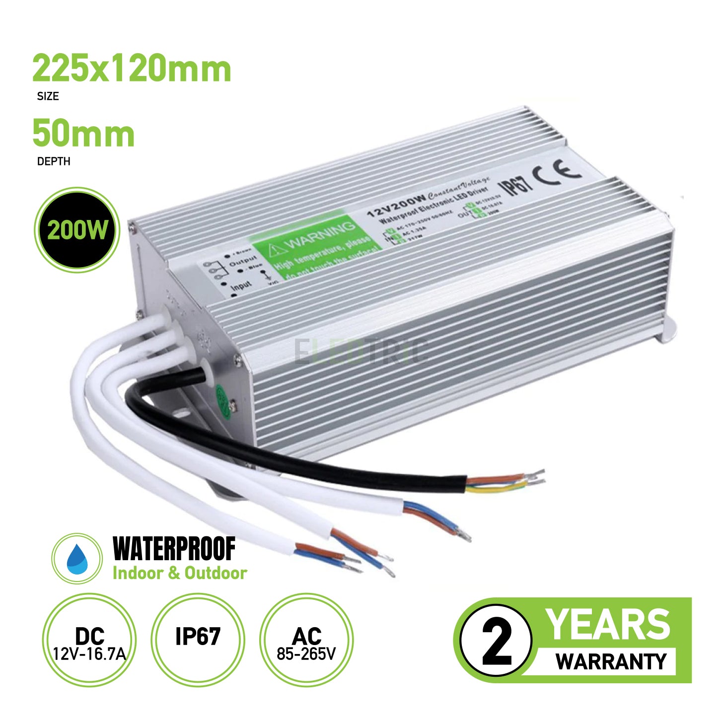 Waterproof IP67 12v Electronic LED Driver 200w
