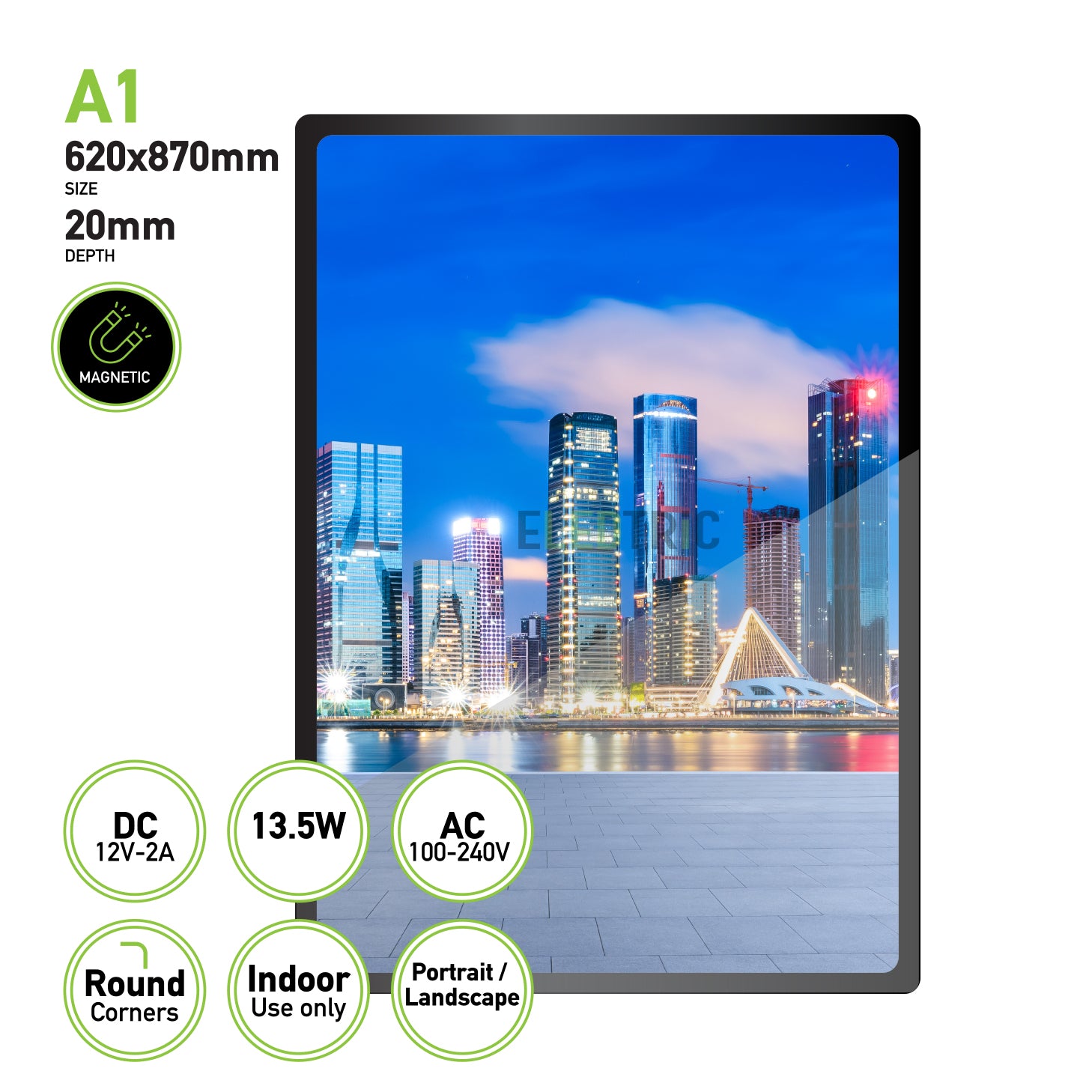 A1 Black Acrylic Round Corner Magnetic Poster Display