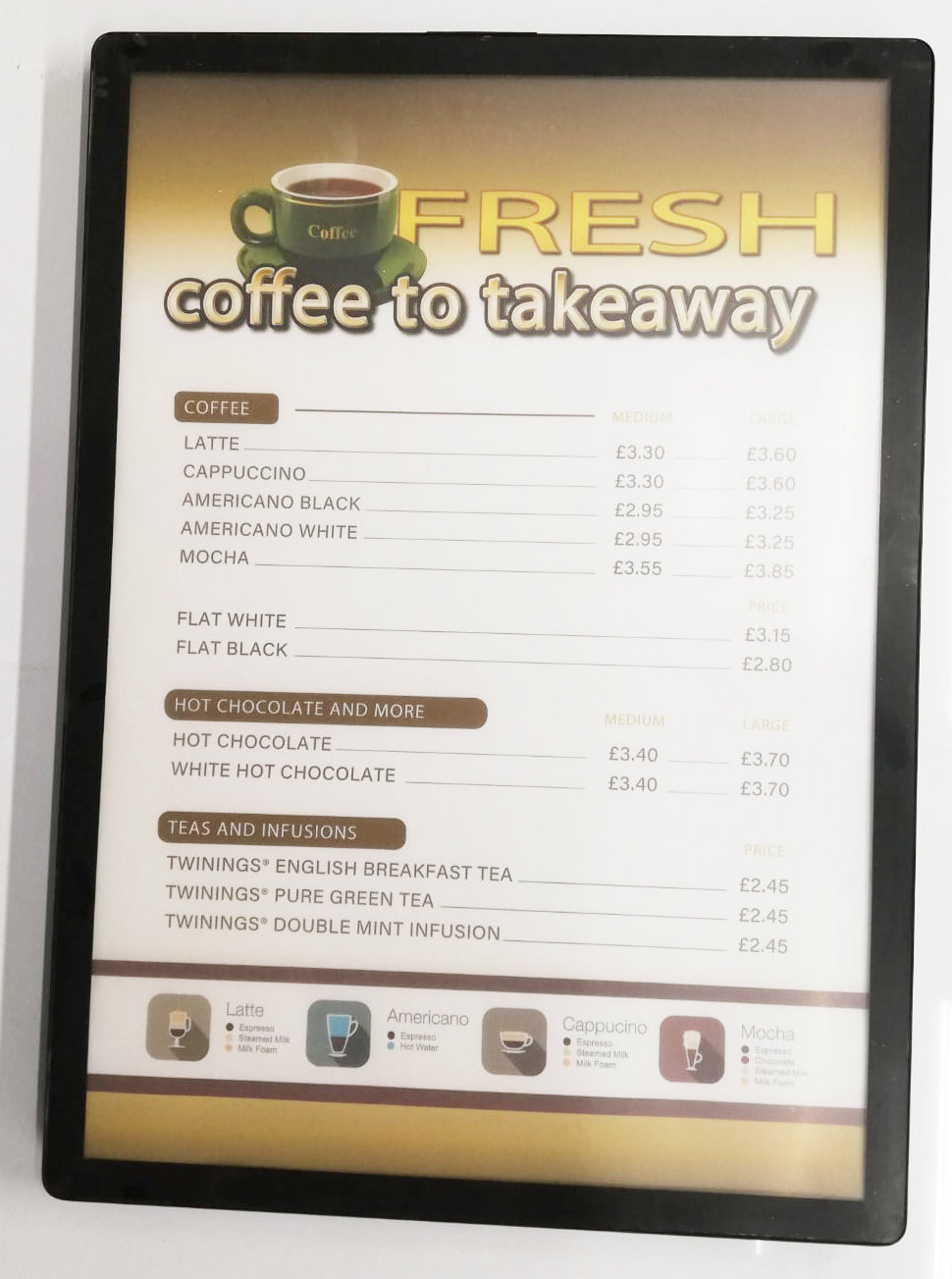 A1 Black Acrylic Round Corner Magnetic Poster Display