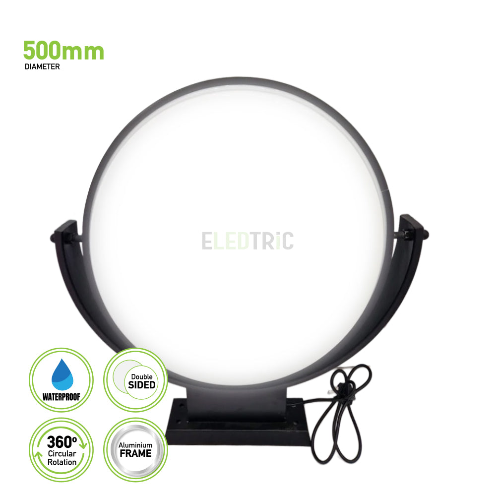 Rotating Double Sided LED Illuminated Projection Light Box, 500mm diameter, come in black and white body