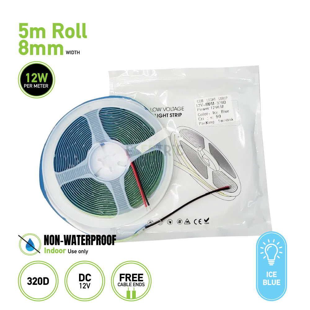 5m Roll COB Low Voltage Light Strip 12V 8mm