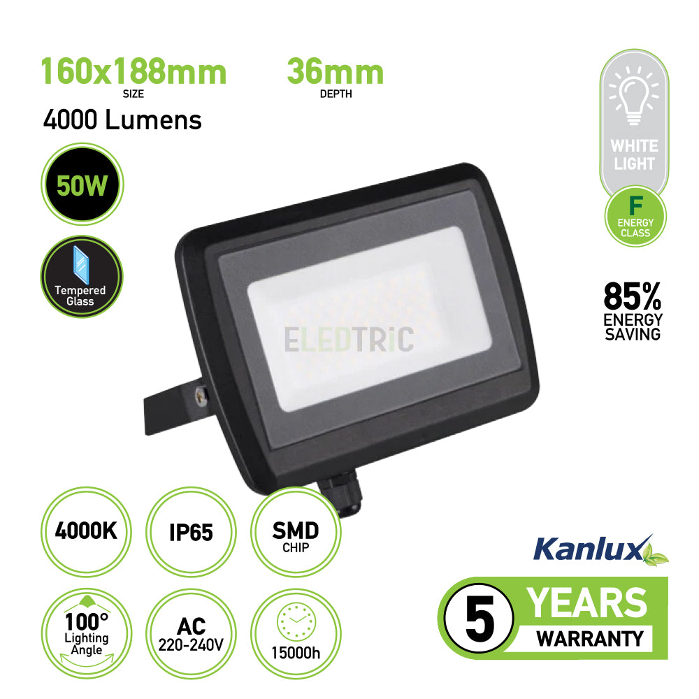 50W, LED floodlight, IP65, 4000K, Black body, 4000LM