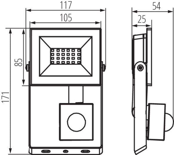 20W LED Security Floodlight Outdoor with Motion Sensor - Black, IP44, 1700 Lumens