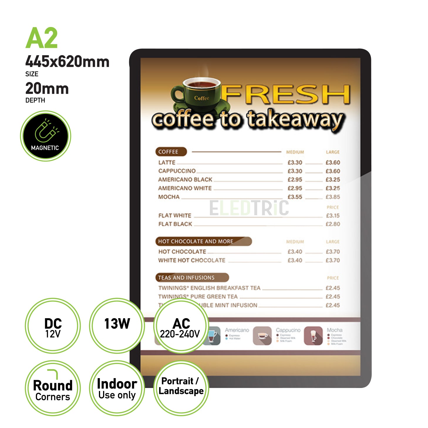 A2 Acrylic Round Corner Magnetic Poster Display