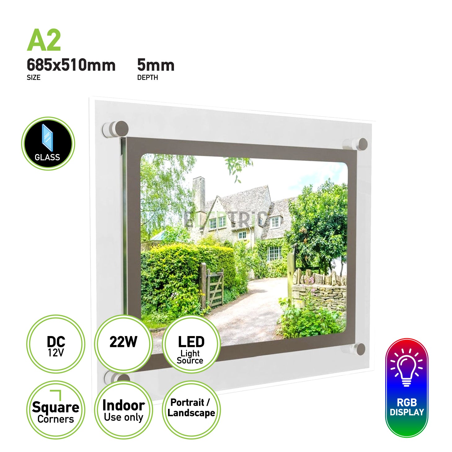 A2 Prestige RGB Colour Changing LED Display Panel - Slimline Acrylic Illuminated Poster Frame for Menus & Signage