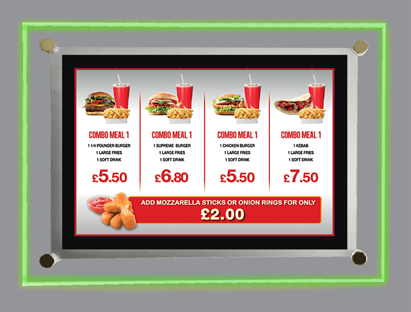 A2 Prestige RGB Colour Changing LED Display Panel - Slimline Acrylic Illuminated Poster Frame for Menus & Signage
