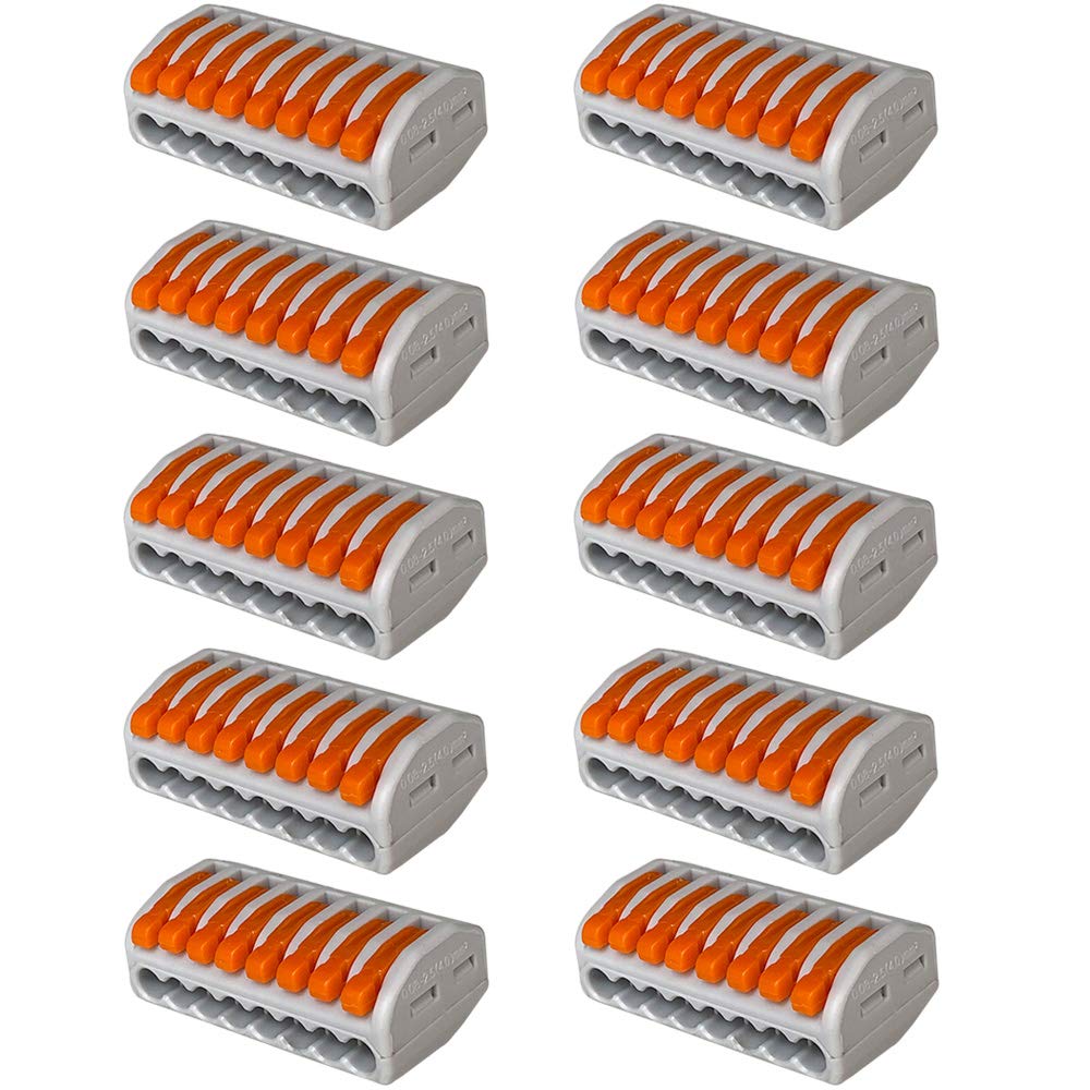 50x 8-Port Reusable Spring Lever Terminal Blocks - Compact Wire Connectors 32A