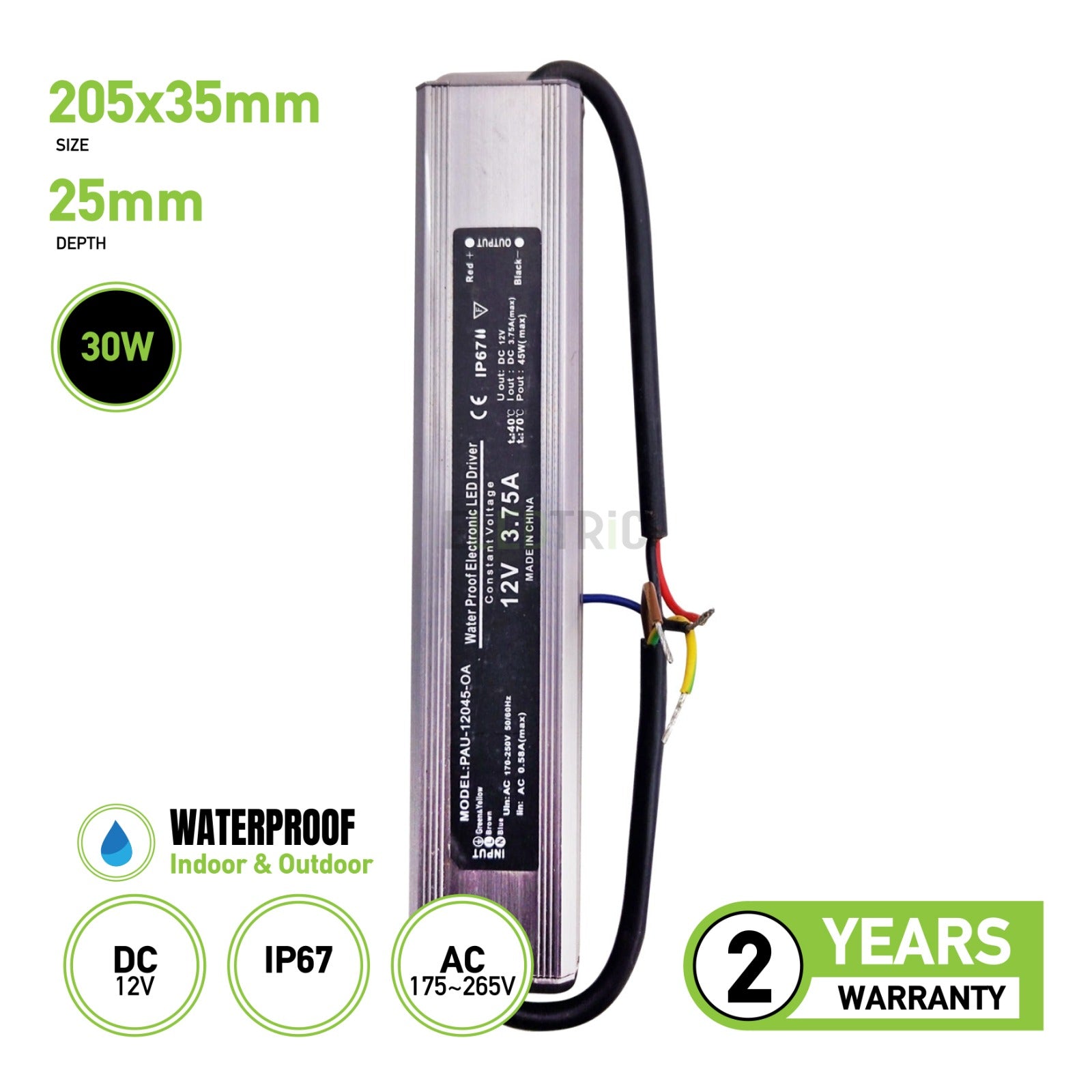 Waterproof IP67 12v Electronic LED Driver 45w