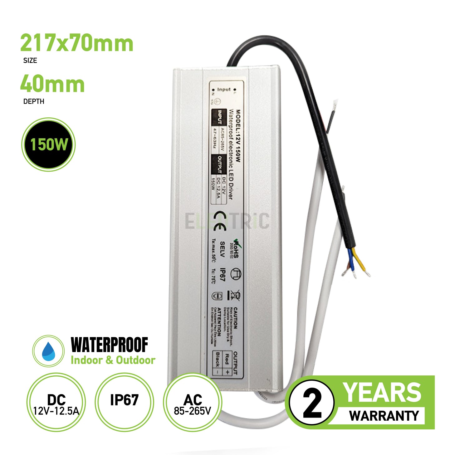 Waterproof IP67 12v Electronic LED Driver 150w For LED Lighting